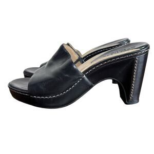 Cole Haan Country Women’s Black Leather Open Toe Chunky High Heel Mule Size 7
